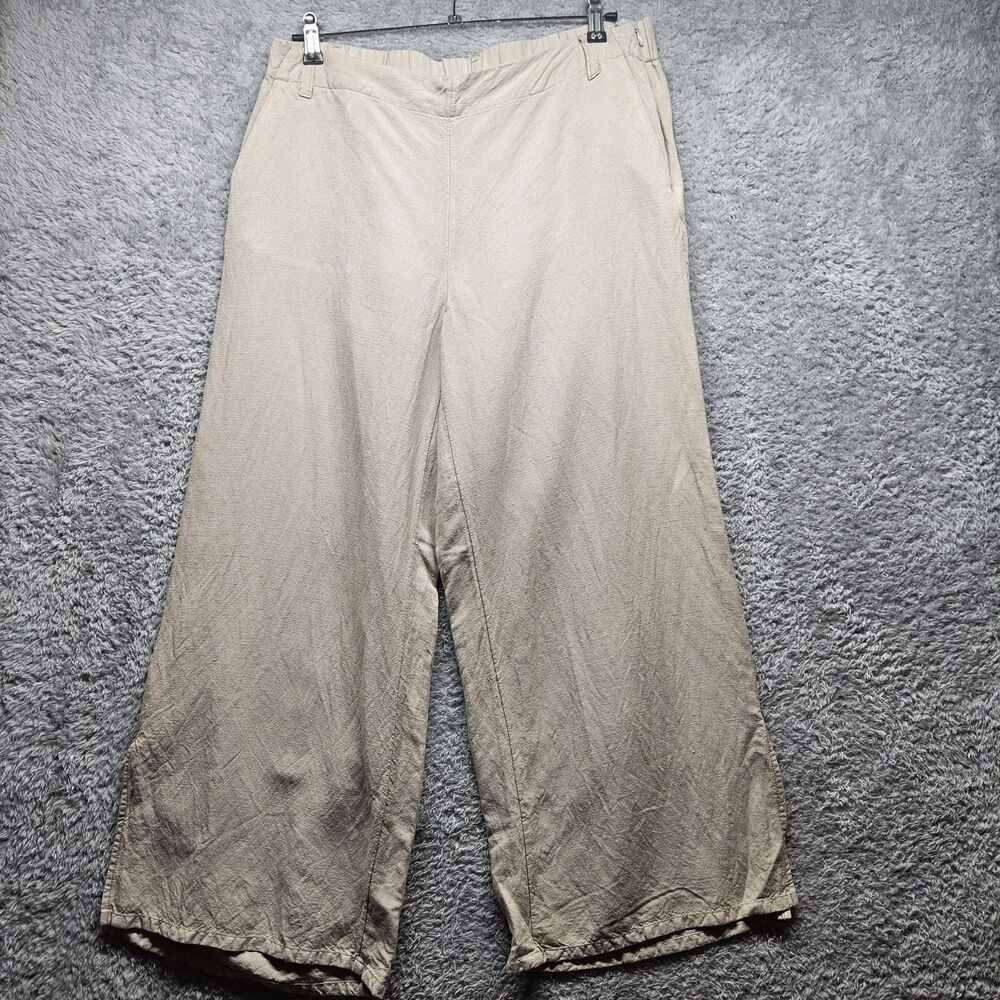 J Jill Beige Linen Wide Leg Cropped Pants Womens Size Medium Casual Neutral